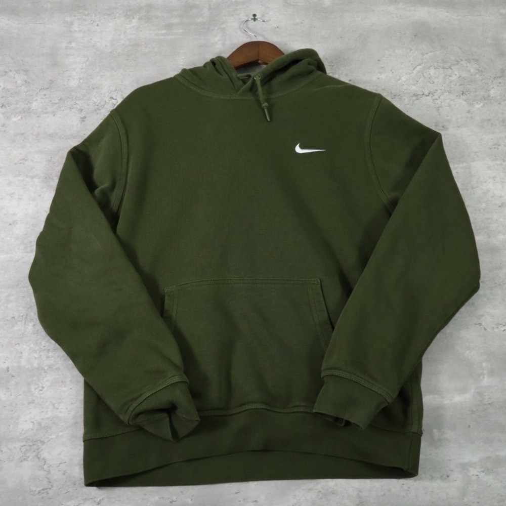 Nike Mini Swoosh Hoodie Large Olive Green Pullover Sweatshirt L